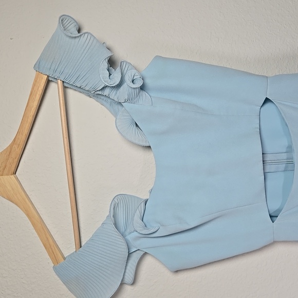 BCBGMaxAzria Asher Powder Blue Flutter Sleeve Mini Cutout Frilly Ruffle dress - Picture 6 of 10